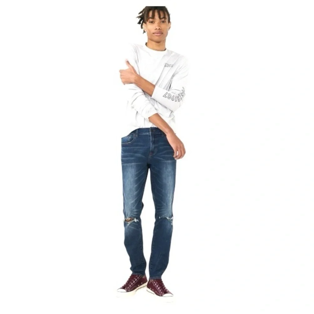 Aeropostale Jeans Men Flex Effects Skinny Blue Distressed Denim Size 34x32 34/32